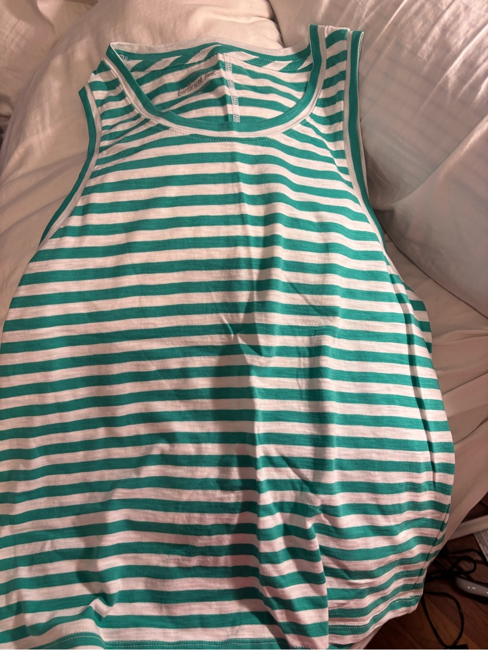 J Crew Women’s White and Teal Striped Sleeveless “girlfriend” tank 100% Cotton